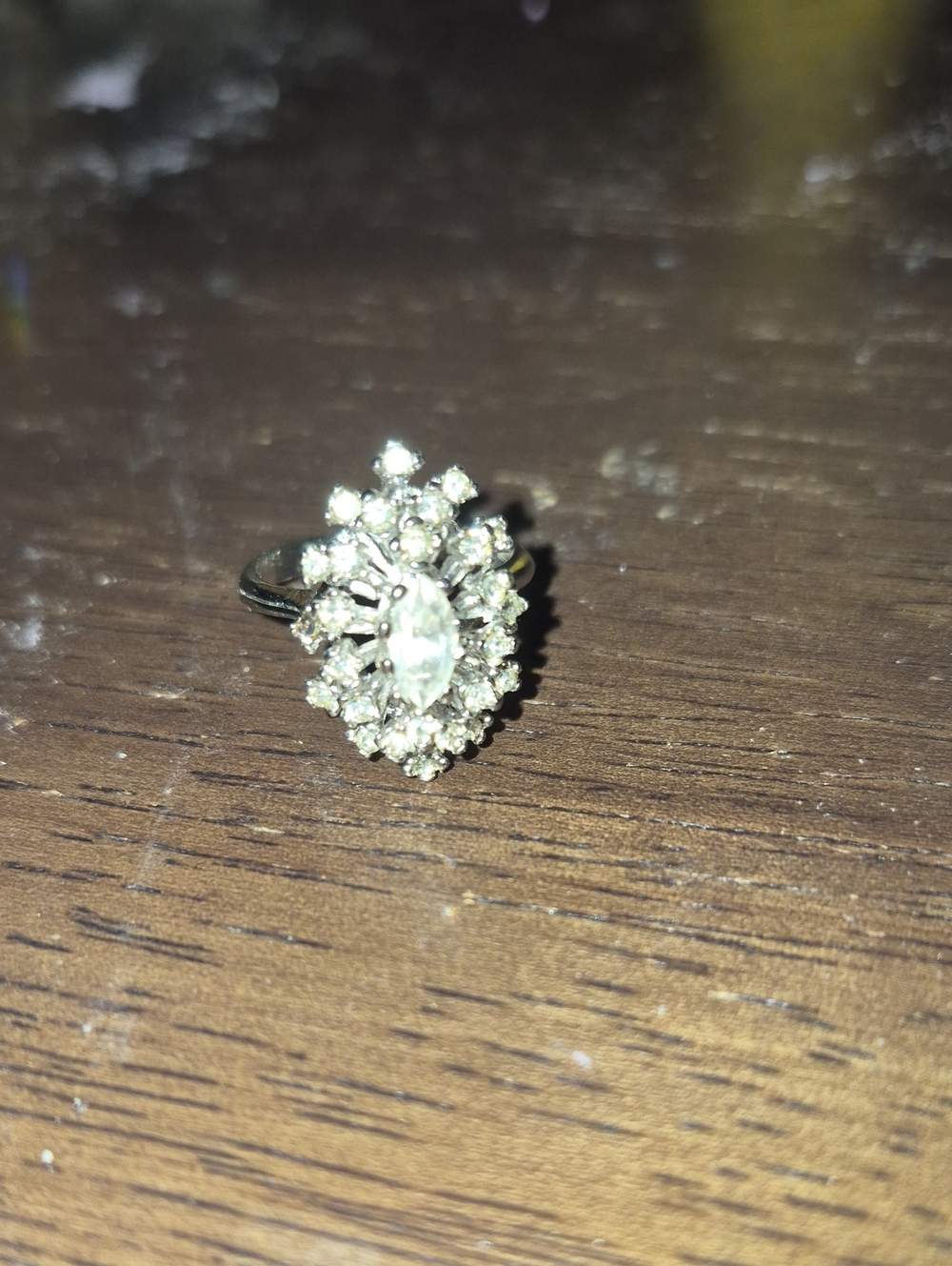 Silver-Tone Cluster Crystal Ring - Sparkling White 18kthge Size 8